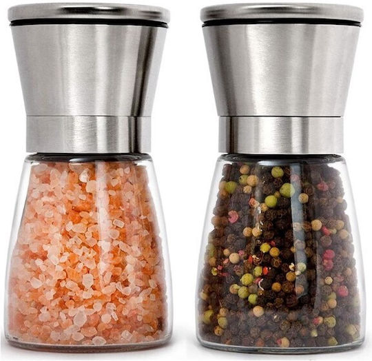 Manuelle Salz- und Pfeffermühlen-Set Inox in Grau Farbe 13,3cm 2 Stück