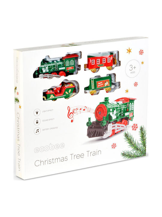 Trenuleț De Crăciun Copac Cu Lumini Led Muzică 3 Vagoane + Locomotivă Baterii Aa Decorațiune Festivă Pentru Copii 3+ Ani