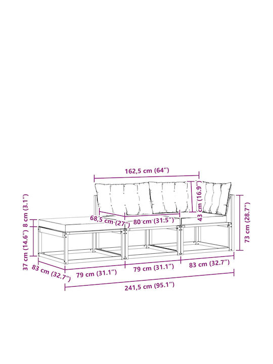 vidaXL Outdoor-Sofas & Bänke Dreisitziger Hölzernes Garten-Sofa mit Kissen 241.5x83x73cm