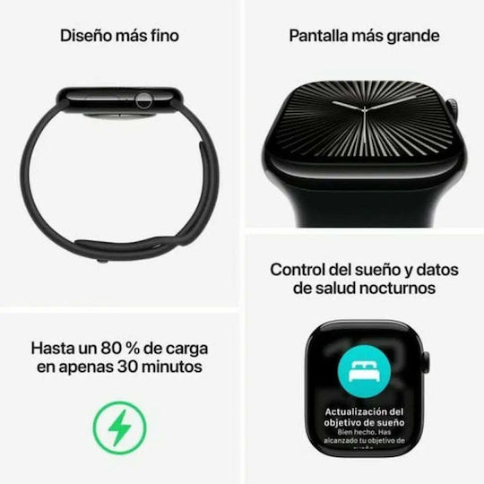 Apple Smartwatch Series 10 Cellular Aluminium 46mm Wasserdicht mit eSIM und Herzfrequenzmesser (Silber Aluminium Sportarmband Denim - M/L)