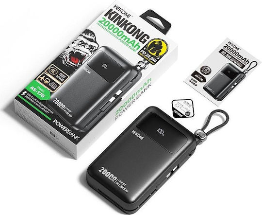 WK AS-170 Power Bank 20000mAh 22.5W with USB-A Port and USB-C Port Black