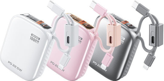 WK F97 Външна Батерия 10000mAh 22.5W с USB-A Порт и USB-C Порт Розова