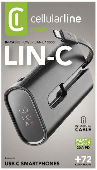 Cellular Line LIN-C Power Bank 10000mAh 20W с USB-C порт Power Delivery Черен
