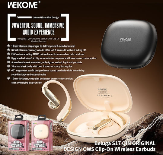 WK Beluga S17 Open Ear Bluetooth Handsfree Ακουστικά με Θήκη Φόρτισης Μπεζ