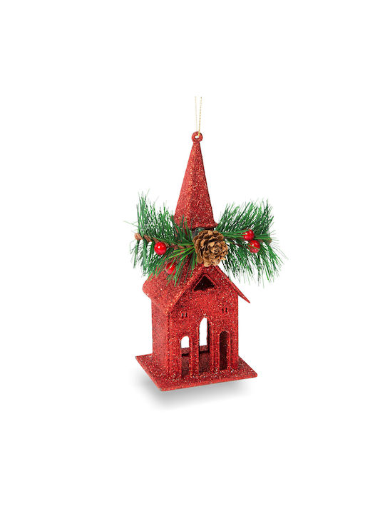Red Church Christmas Tree Decoration Glitter 16 Cm