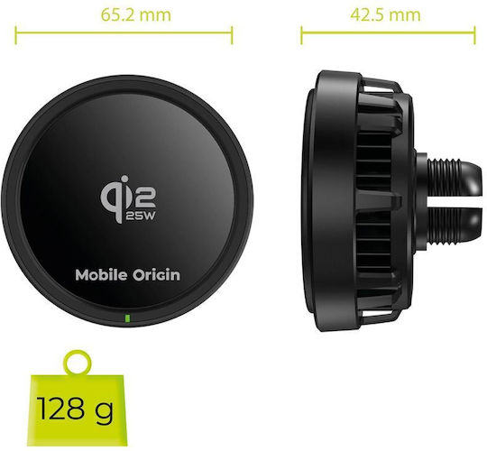 Mobile Origin CA24 Βάση Κινητού Αυτοκινήτου με Μαγνήτη και Ασύρματη Φόρτιση MagSafe Μαύρη