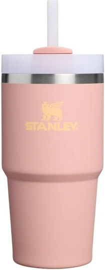 Stanley Flowstate Thermos Glass 590ml Peach Rose With Straw And Handle