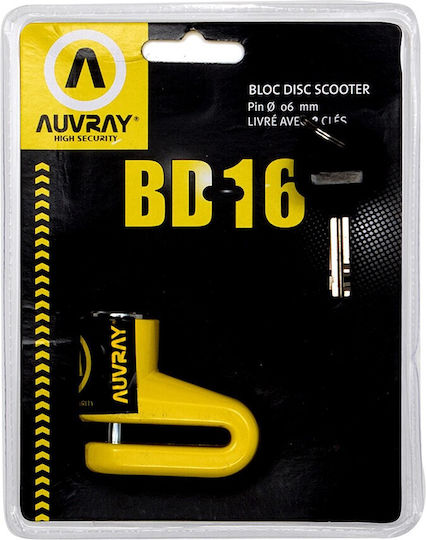 Auvray BD16 Motorcycle Disc Brake Lock with 6mm Pin in Yellow