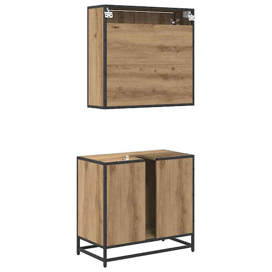vidaXL Badezimmer Waschtisch-Einheit mit Waschbecken, Spiegel und Spalte M65xB33xH60cm Artisan Eiche