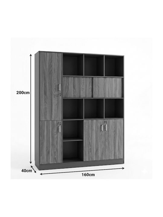 Bibliotecă Bokanza Nuc-Antracit 160x40x200cm