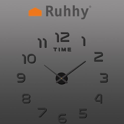 Ruhhy 3D Leise Wanduhren Spiegel Schwarz Ø60cm