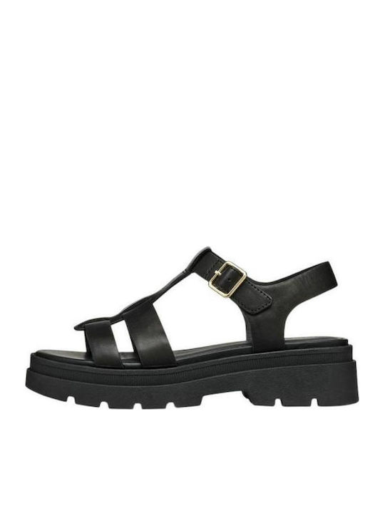 Adacter S Leder Flache Sandalen für Damen mit Riemen in Schwarz Farbe