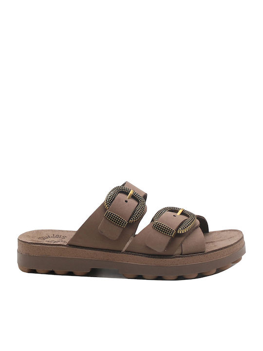 Leather Women's Flat Sandals Anatomic in Brown Color