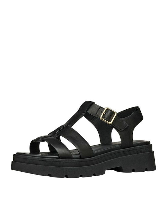 Adacter S Leder Flache Sandalen für Damen mit Riemen in Schwarz Farbe