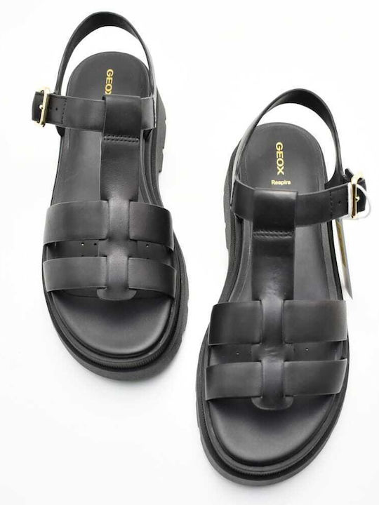 Adacter S Leder Flache Sandalen für Damen mit Riemen in Schwarz Farbe