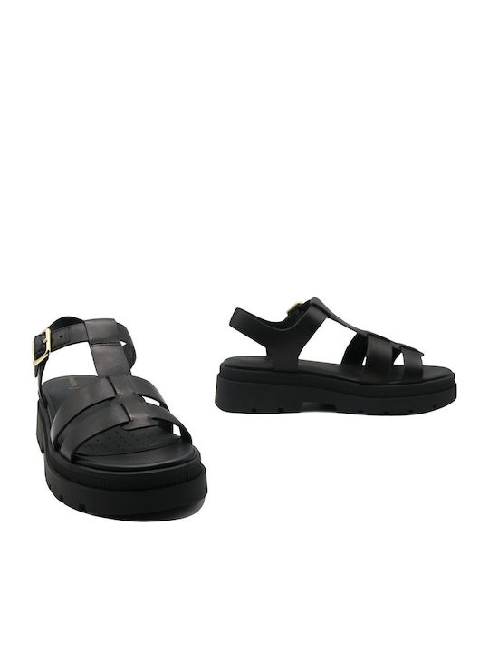 Adacter S Leder Flache Sandalen für Damen mit Riemen in Schwarz Farbe