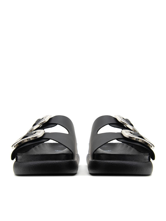 2 Straps Δερμάτινα Γυναικεία Σανδάλια Μαύρα
