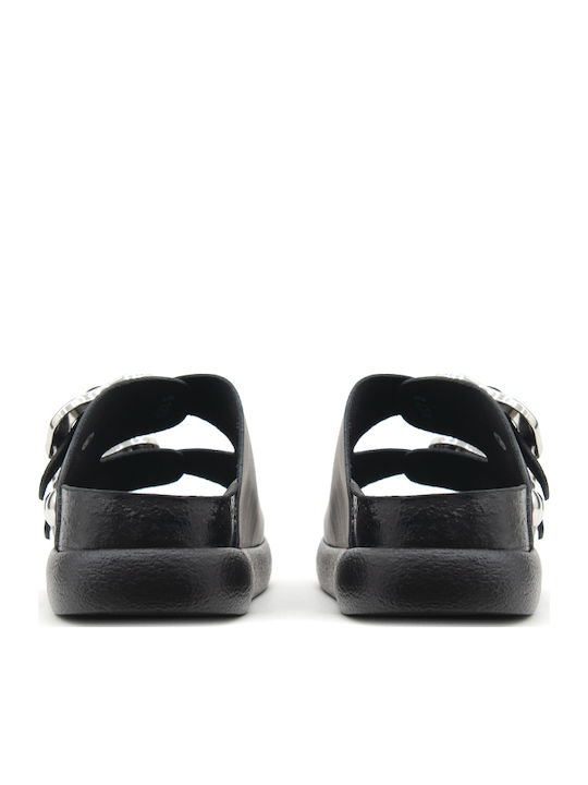 2 Straps Δερμάτινα Γυναικεία Σανδάλια Μαύρα