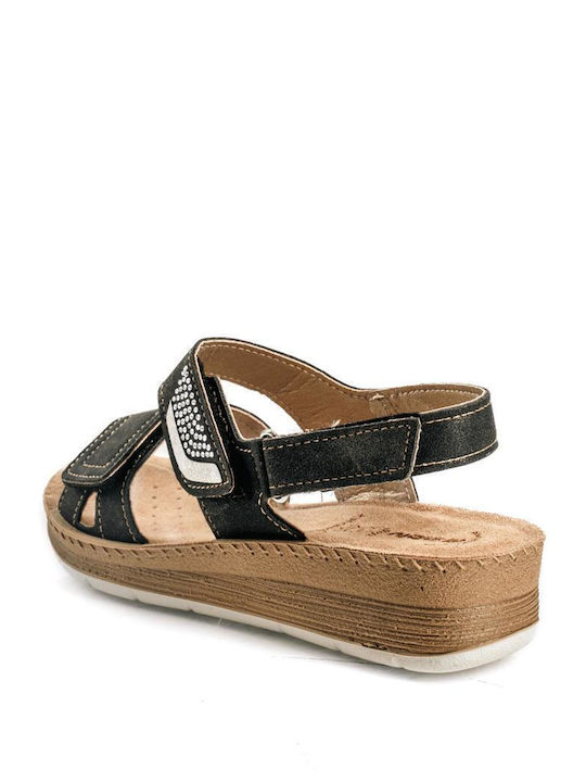 Leather Women's Flat Sandals Anatomic in Black Color