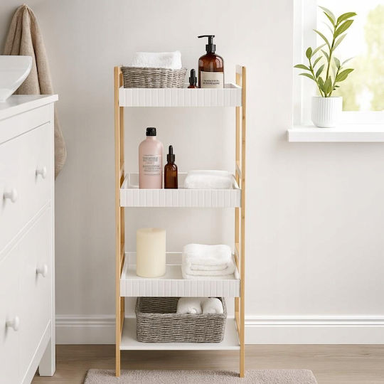 MRShome Επιδαπέδια Ραφιέρα Μπάνιου Bamboo 36x33x110cm Λευκή