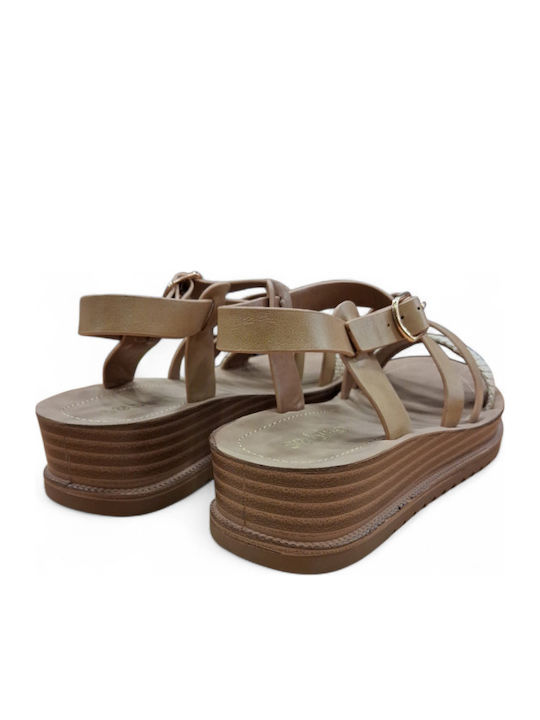 Γυναικεία Ανατομικά Σανδάλια Flatforms Μπεζ