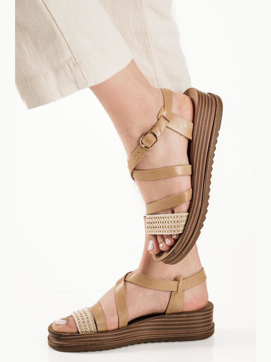 Γυναικεία Ανατομικά Σανδάλια Flatforms Μπεζ