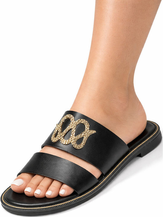 Leather Women's Flat Sandals Black