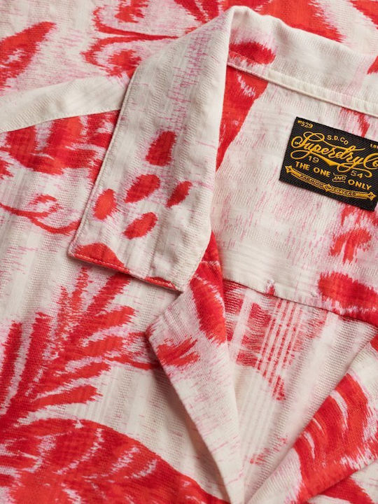 Shirt Shirt Short Sleeve Women's Denim Shirt Ikat Floral Red