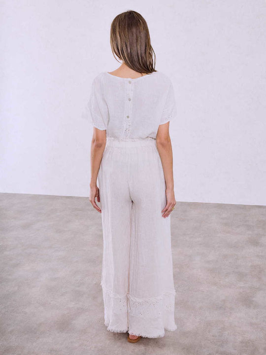 Celestino Γυναικεία Ψηλόμεση Λινή Παντελόνα Loose Fit Celestino Γυναικεία Ψηλόμεση Λινή Παντελόνα Loose Fit