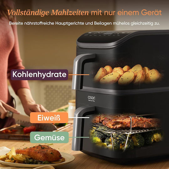 Cosori Turbo Tower Pro Heißluftfritteusen mit Doppelter Abnehmbarer Behälter 10.8lt Grau