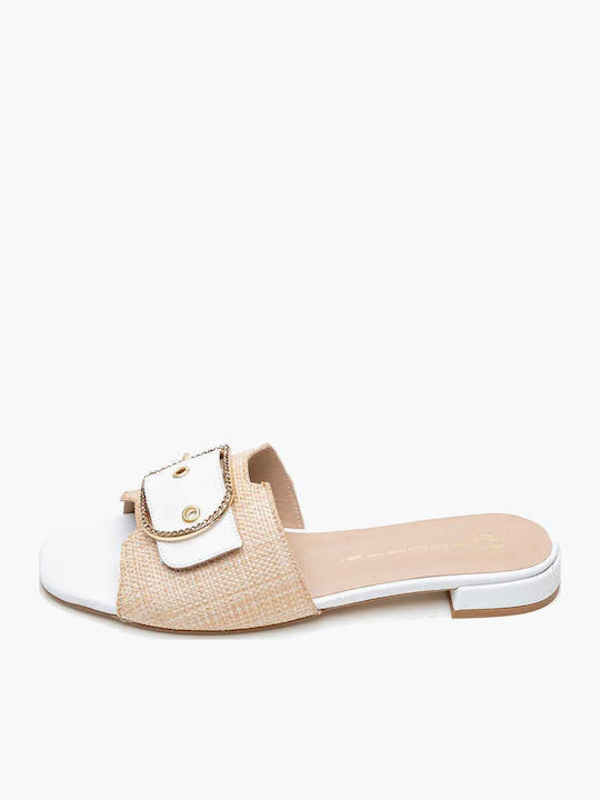 Leder Flache Sandalen für Damen in Beige Farbe