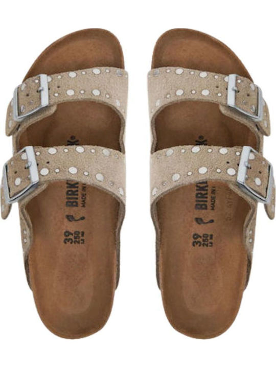 Arizona Rivet Leather Women's Flat Sandals Brown Narrow Fit