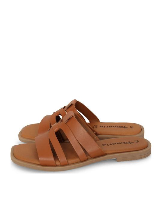 Leather Women's Flat Sandals in Tabac Brown Color
