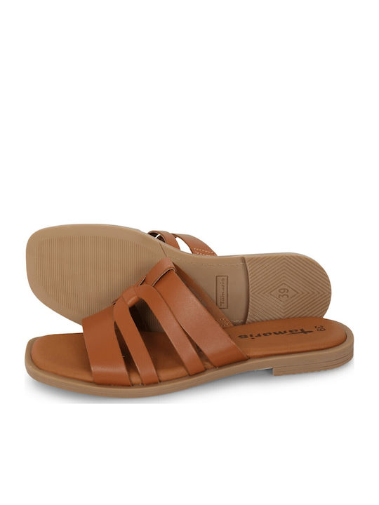 Leather Women's Flat Sandals in Tabac Brown Color