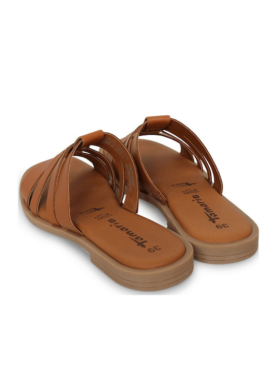 Leather Women's Flat Sandals in Tabac Brown Color