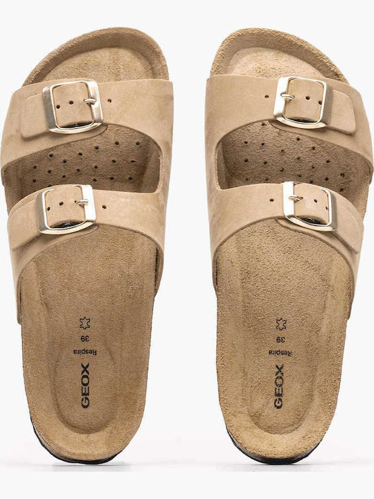 D.brionia Leather Women's Flat Sandals in Beige Color