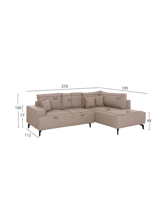 Saffira Colțar Canapea Pat cu Colțul din Dreapta și Spațiu de Depozitare Bej 270x112x100cm