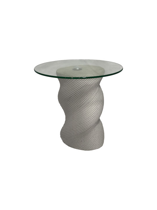Round Side Table Klida Glass Ceramic Travertine Look W40xL40xH63cm