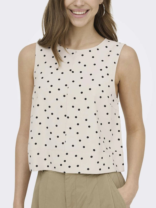 Damenbluse Ärmellos Polka Dot Beige