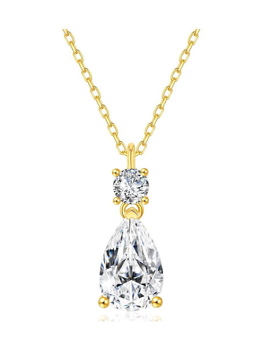 By Queen Luxury Jewelry Χρυσό Κολιέ 14κ Pear Cut Μοϊσανίτη