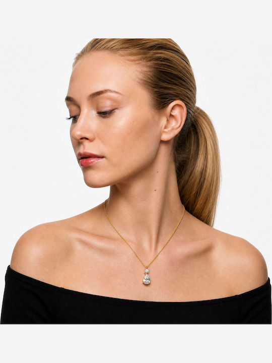 By Queen Luxury Jewelry Χρυσό Κολιέ 14κ Pear Cut Μοϊσανίτη