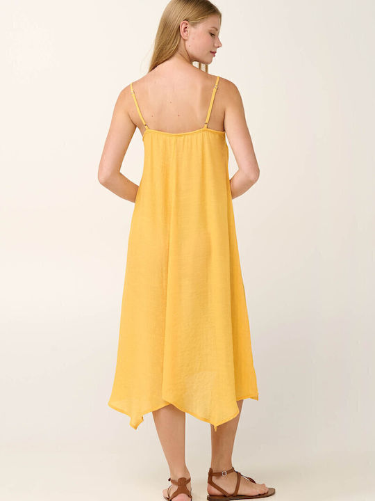 Sommer Midi Wickel Damenkleid Gelb Gold