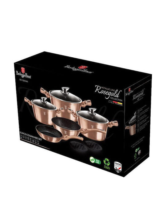 Berlinger Haus Metallic Line Cookware Set from Aluminum Rose Gold with Stone Coating 5 Pieces