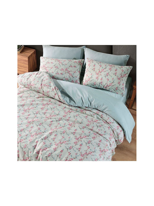 SteweHome Cotton Duvet Cover Set 200x220cm Double With 2 Pillowcases Green