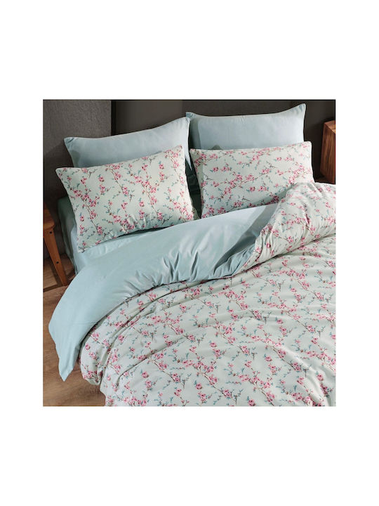 SteweHome Cotton Duvet Cover Set 200x220cm Double With 2 Pillowcases Green