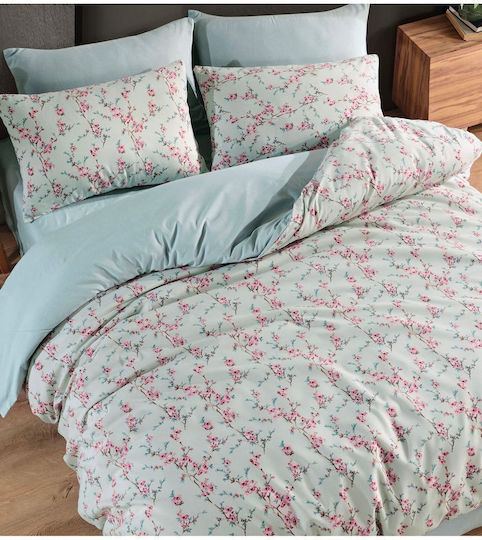 SteweHome Cotton Duvet Cover Set 200x220cm Double With 2 Pillowcases Green