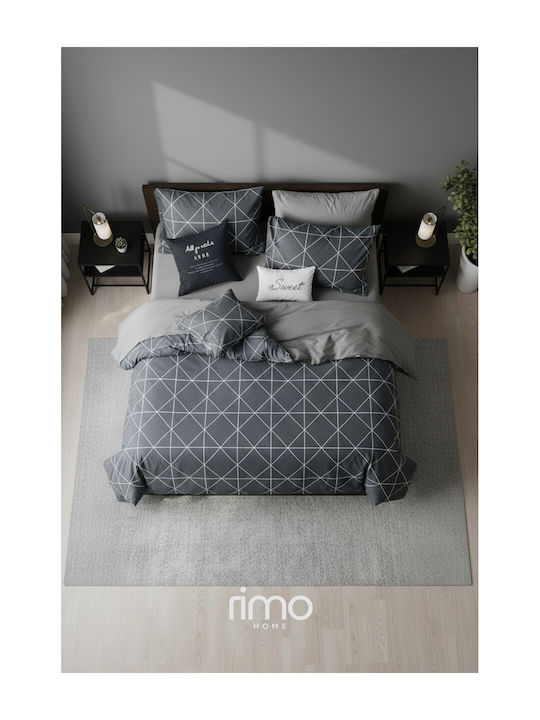 SteweHome Cotton Duvet Cover Set 220x240cm Double With 2 Pillowcases Gray