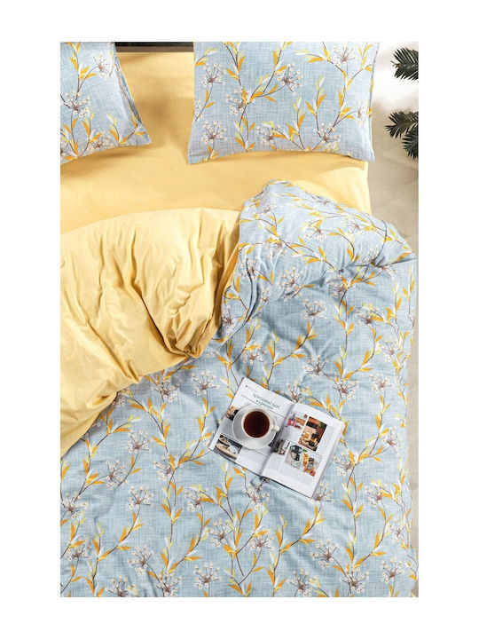SteweHome Cotton Duvet Cover Set 220x240cm Double With 2 Pillowcases Yellow