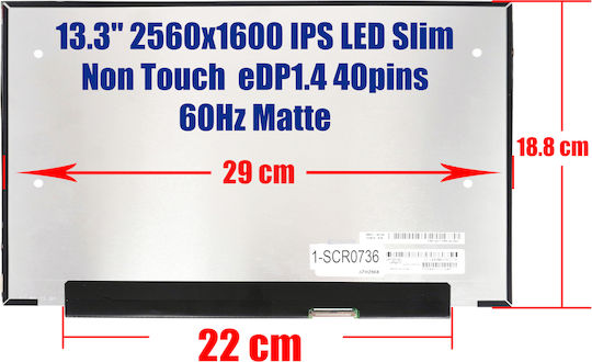 Laptop Screen 13.3" Slim Touch IPS LED 60Hz 1920x1080 Matte 40 Pin for Laptop Hp Pavilion Aero 13 13-be1000 13-be0002au 13-be0015au 13-be0156au 13-be2071au 1-SCR0736
