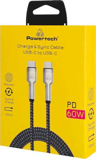 Powertech USB 2.0 Cable USB-C male - USB-C 60W PD Μαύρο 1m PTR-0198